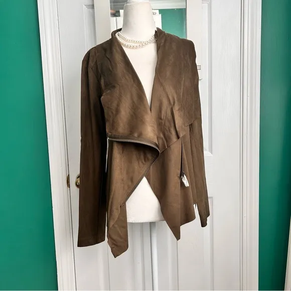 Vigoss Faux Suede Moto Jacket Dark Olive S NWT