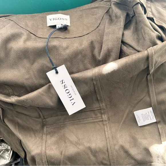 Vigoss Faux Suede Moto Jacket Dark Olive S NWT