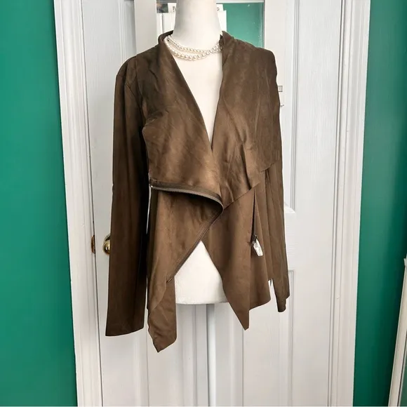 Vigoss Faux Suede Moto Jacket Dark Olive S NWT