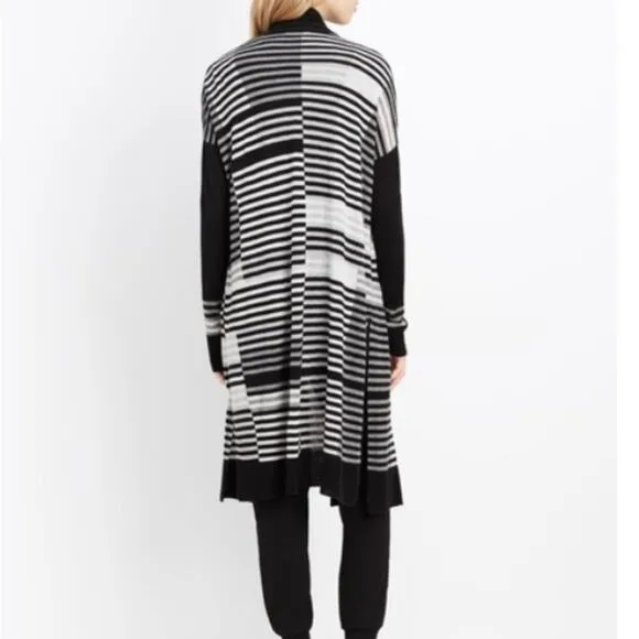 Vince Merino Wool Striped Intarsia Open Front Longline Cardigan (Size Small S)