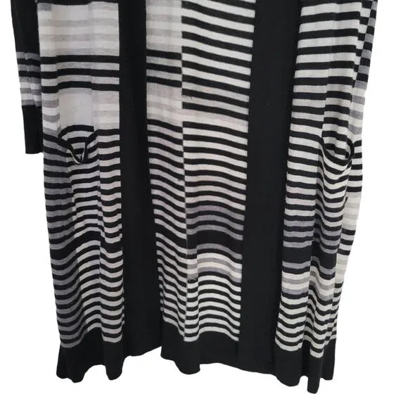 Vince Merino Wool Striped Intarsia Open Front Longline Cardigan (Size Small S)