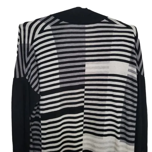 Vince Merino Wool Striped Intarsia Open Front Longline Cardigan (Size Small S)