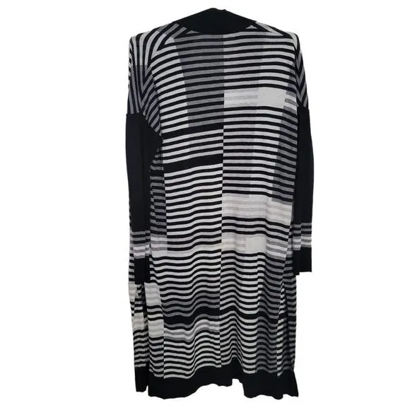Vince Merino Wool Striped Intarsia Open Front Longline Cardigan (Size Small S)