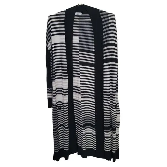 Vince Merino Wool Striped Intarsia Open Front Longline Cardigan (Size Small S)
