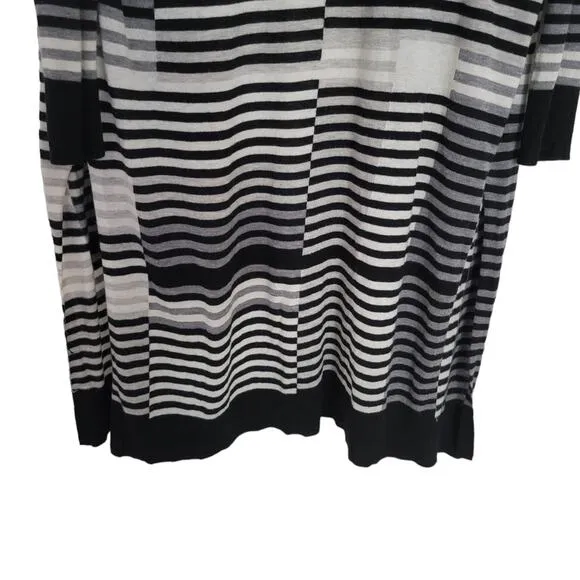 Vince Merino Wool Striped Intarsia Open Front Longline Cardigan (Size Small S)