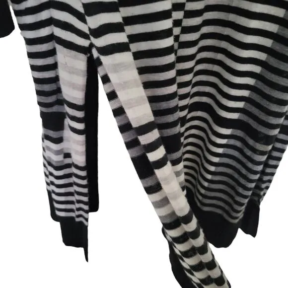 Vince Merino Wool Striped Intarsia Open Front Longline Cardigan (Size Small S)