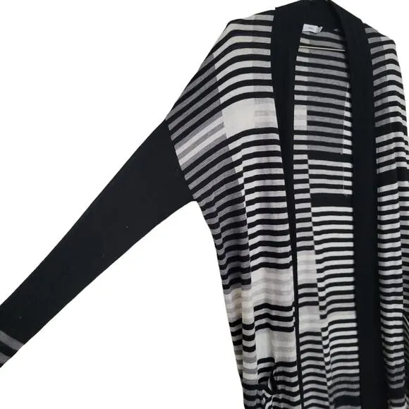 Vince Merino Wool Striped Intarsia Open Front Longline Cardigan (Size Small S)