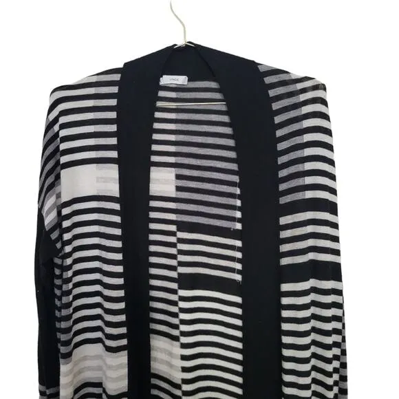 Vince Merino Wool Striped Intarsia Open Front Longline Cardigan (Size Small S)