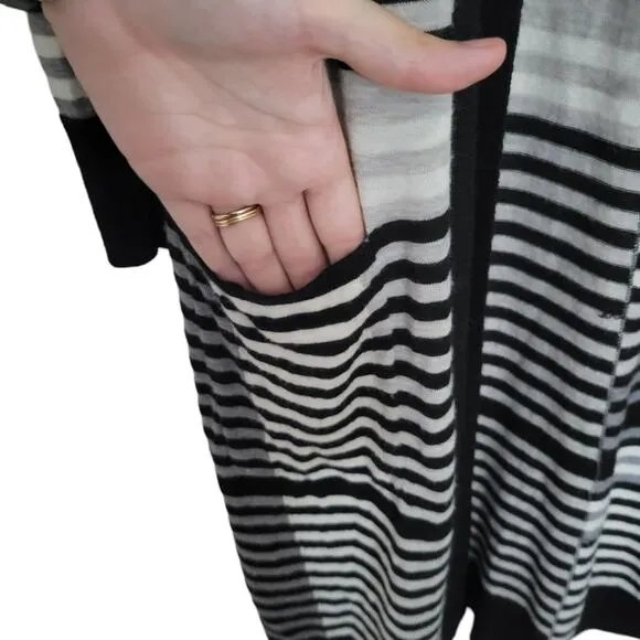 Vince Merino Wool Striped Intarsia Open Front Longline Cardigan (Size Small S)