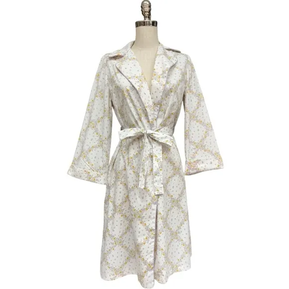 Vintage 60s Lightweight Floral Print Belted Robe, S/M Fit