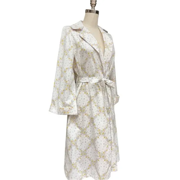 Vintage 60s Lightweight Floral Print Belted Robe, S/M Fit