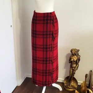 Vintage 90s Cambridge Country Wool Blend Blanket Fringe Skirt Cabincore Plaid