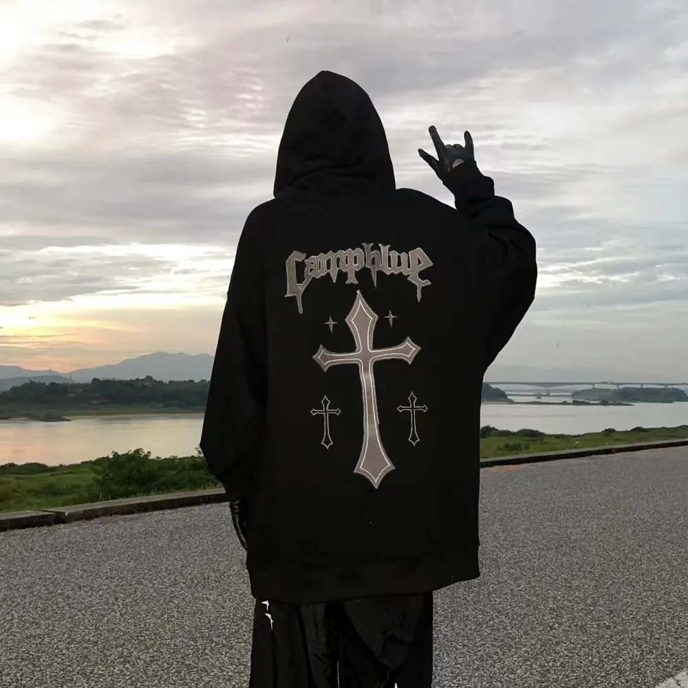 Vintage Cross Graphic Suede Hoodie