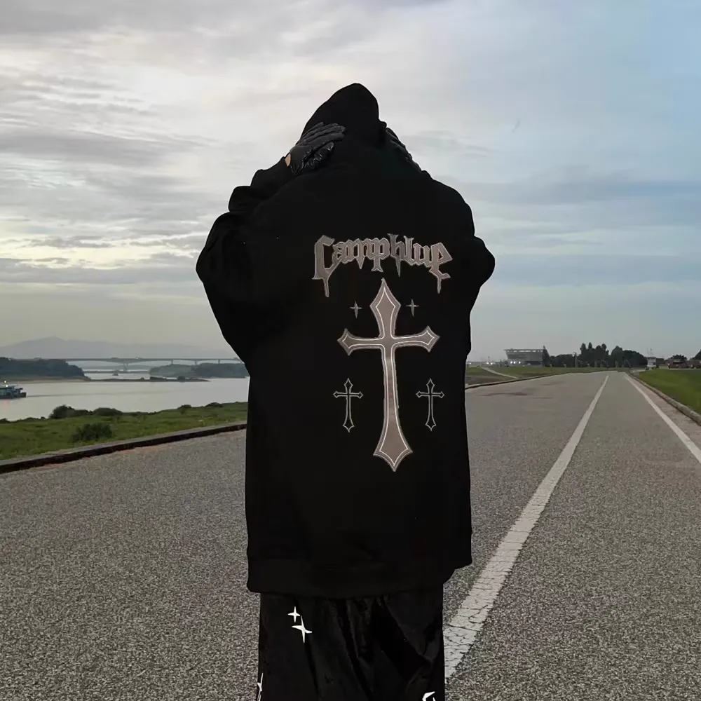 Vintage Cross Graphic Suede Hoodie