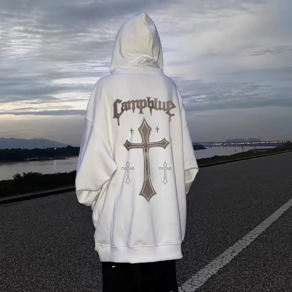 Vintage Cross Graphic Suede Hoodie