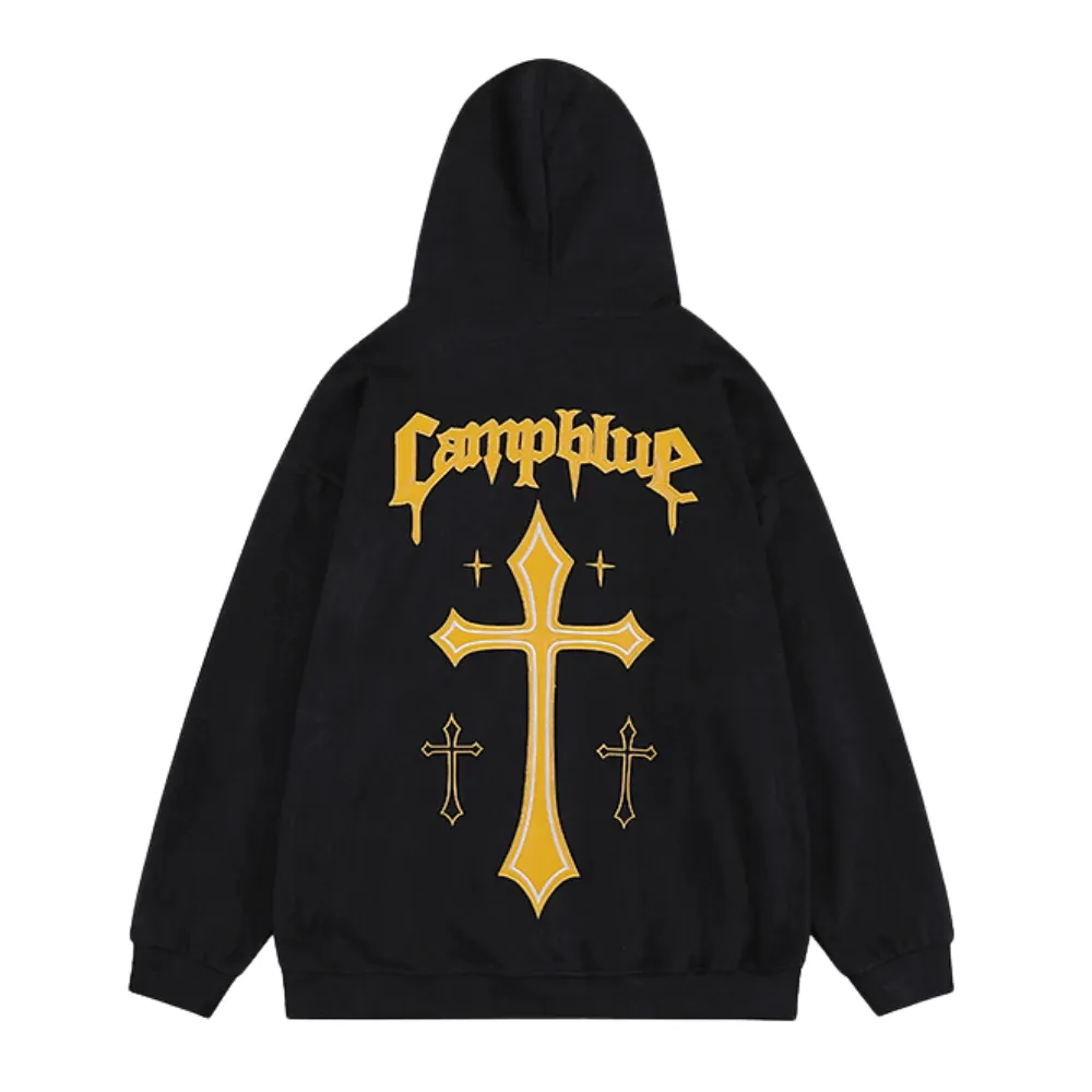Vintage Cross Graphic Suede Hoodie