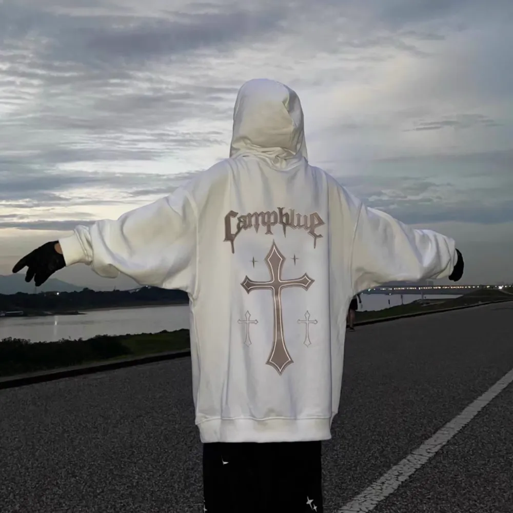 Vintage Cross Graphic Suede Hoodie