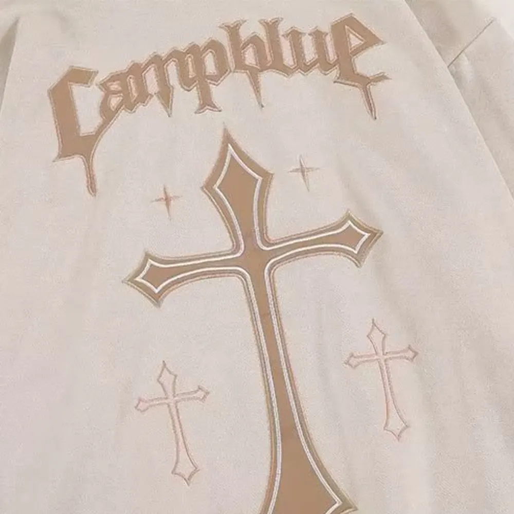 Vintage Cross Graphic Suede Hoodie