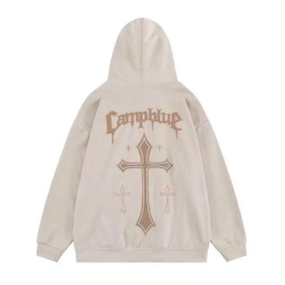 Vintage Cross Graphic Suede Hoodie
