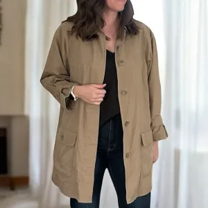 Vintage London Fog Tan Trench Barn Chore Style Coat size 8 Petite NWT