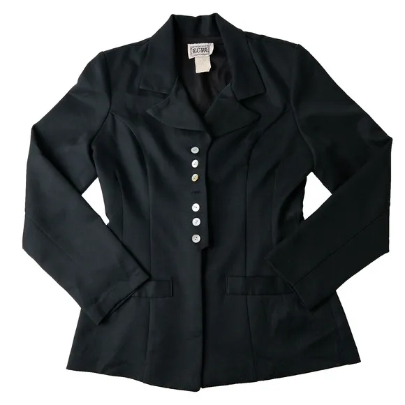 Vtg Y2K Ecru Blazer Womens L Fitted Button Up Goth Academia Jacket Whimsigoth