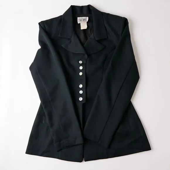 Vtg Y2K Ecru Blazer Womens L Fitted Button Up Goth Academia Jacket Whimsigoth