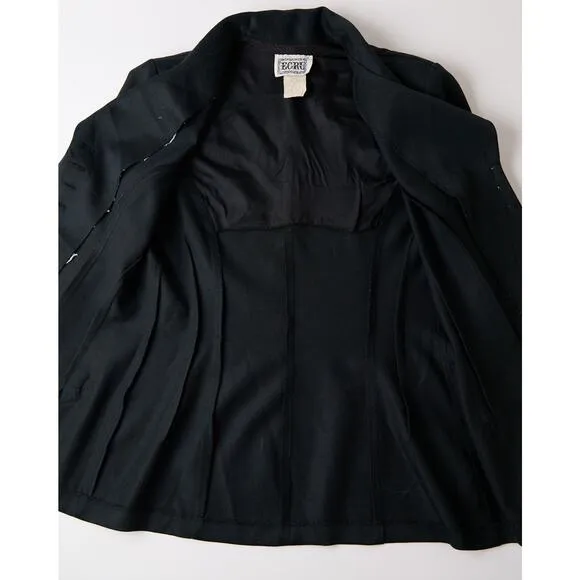 Vtg Y2K Ecru Blazer Womens L Fitted Button Up Goth Academia Jacket Whimsigoth