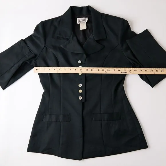 Vtg Y2K Ecru Blazer Womens L Fitted Button Up Goth Academia Jacket Whimsigoth