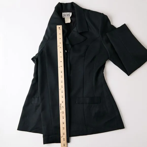 Vtg Y2K Ecru Blazer Womens L Fitted Button Up Goth Academia Jacket Whimsigoth