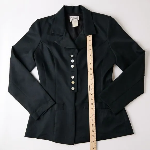 Vtg Y2K Ecru Blazer Womens L Fitted Button Up Goth Academia Jacket Whimsigoth