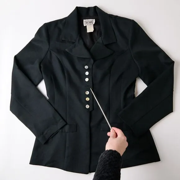 Vtg Y2K Ecru Blazer Womens L Fitted Button Up Goth Academia Jacket Whimsigoth