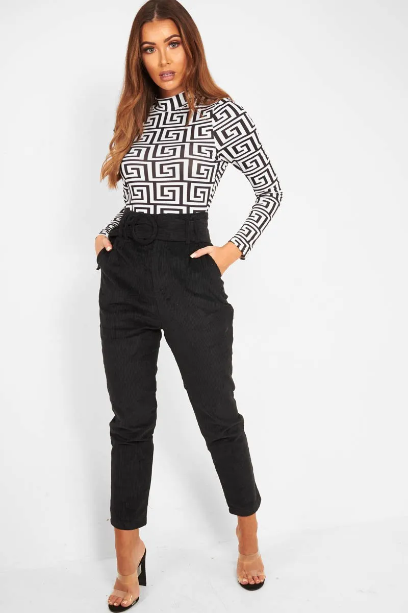 White Aztec Print High Neck Long Sleeve Bodysuit - Bellemy