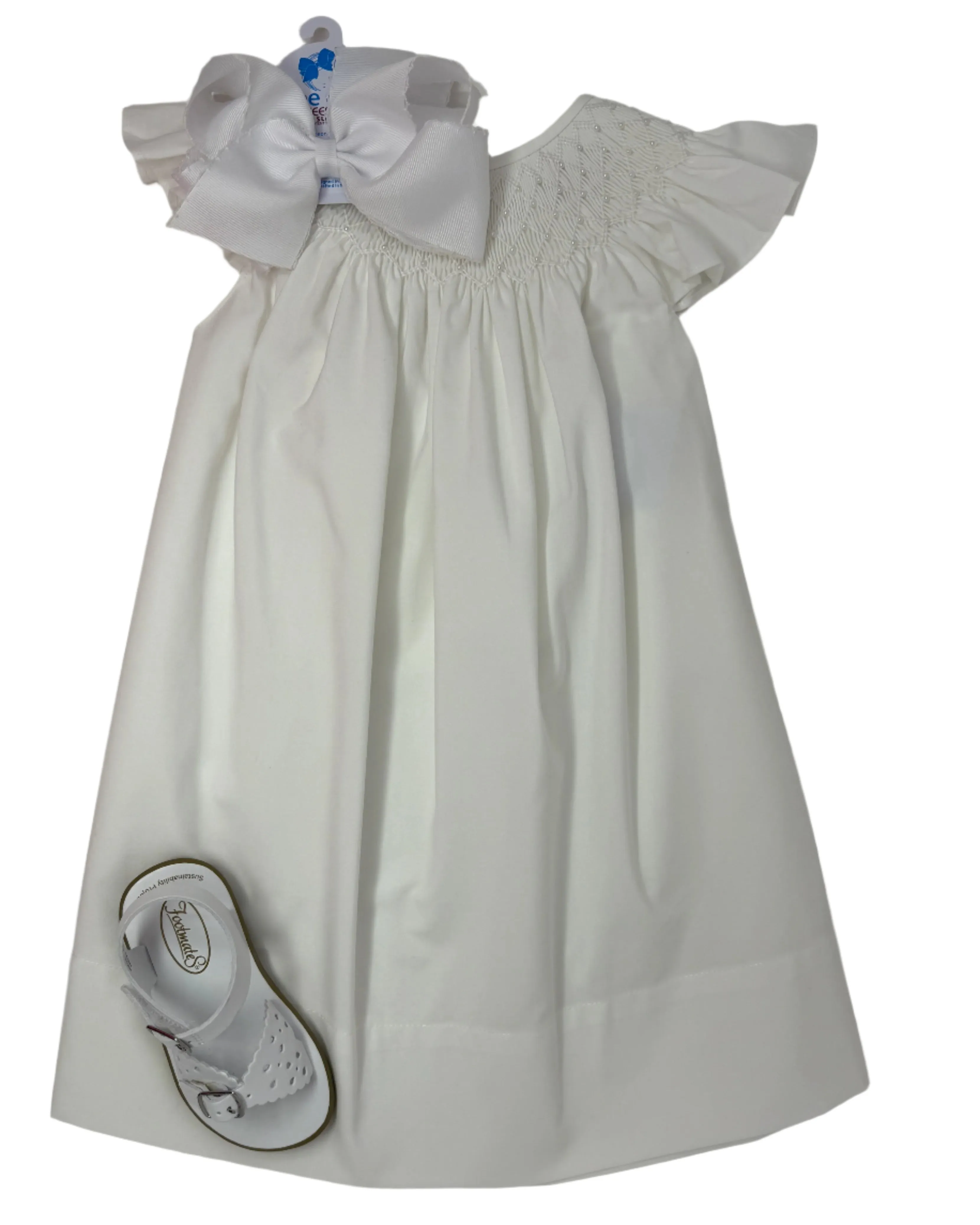 White Catherine Pearl Smocked Dress