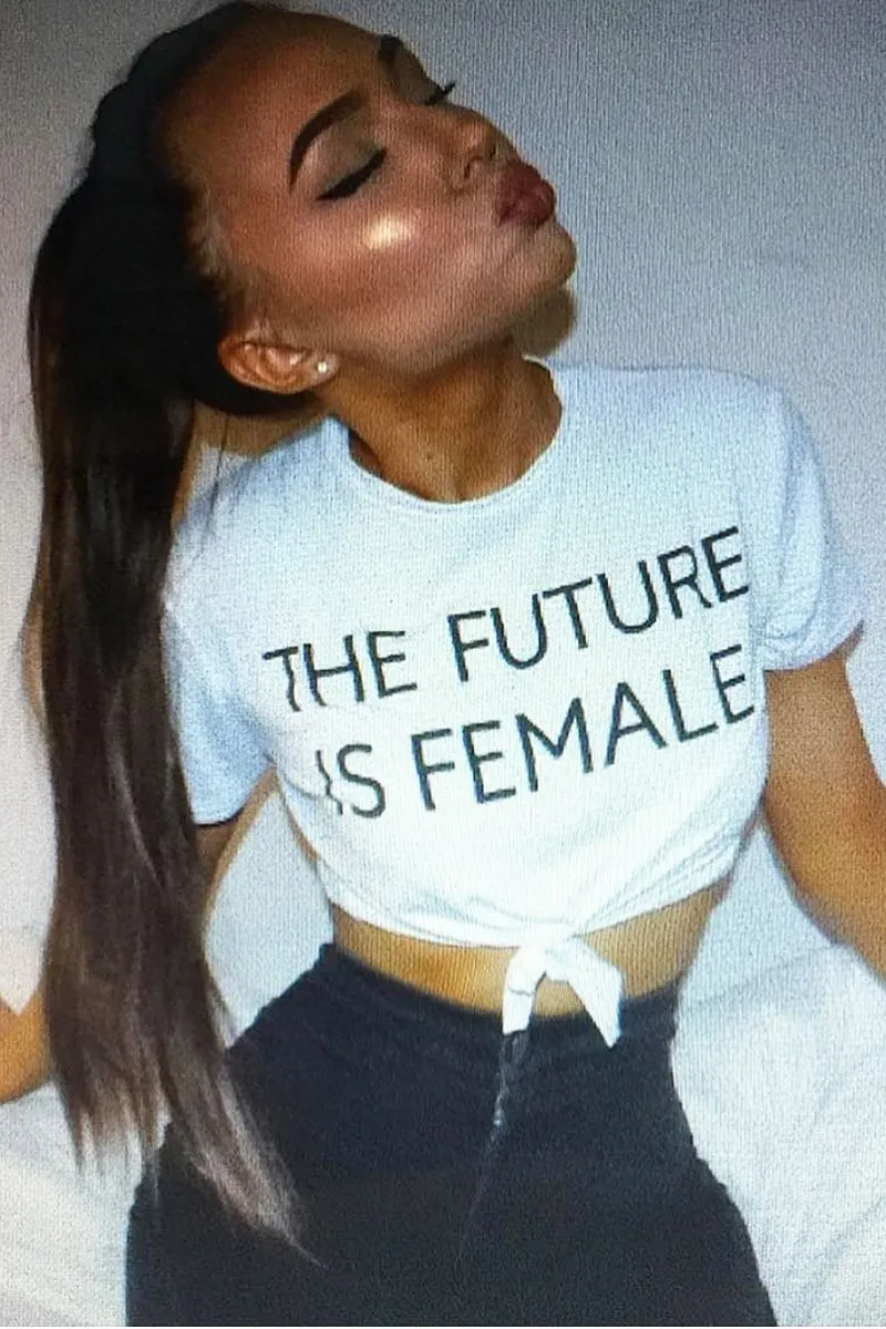 White Slogan Tie Front Tshirt - Cicilia