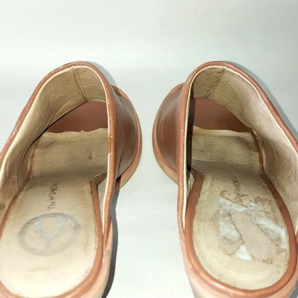 Wishbone Collection Mule Size 6 Caramel Leather Open Toe Stack Heel Slide Slipon