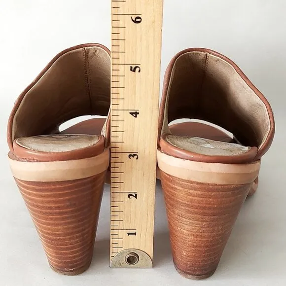 Wishbone Collection Mule Size 6 Caramel Leather Open Toe Stack Heel Slide Slipon