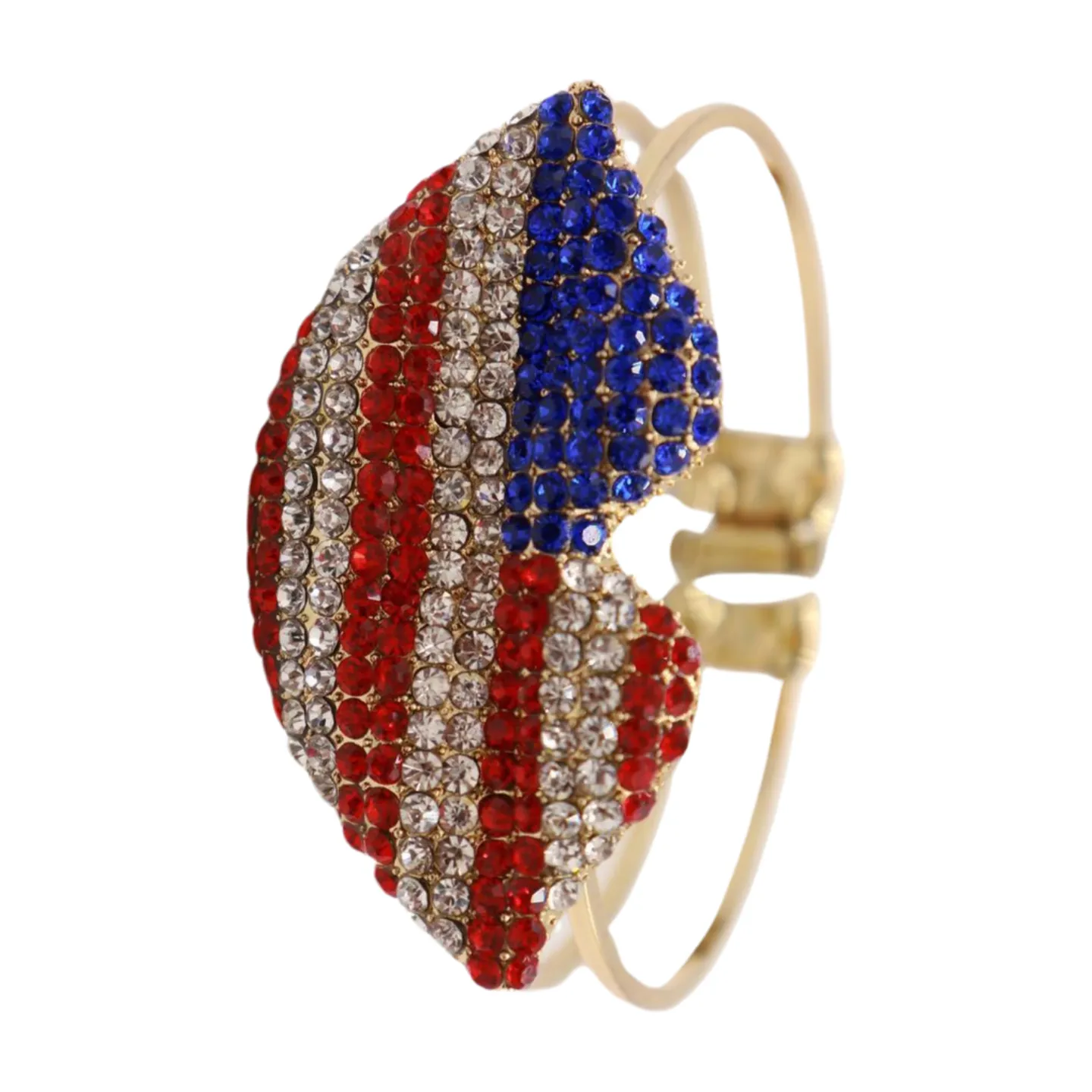 Women Gold Metal Cuff Bracelet Bling USA Flag Kiss Lips
