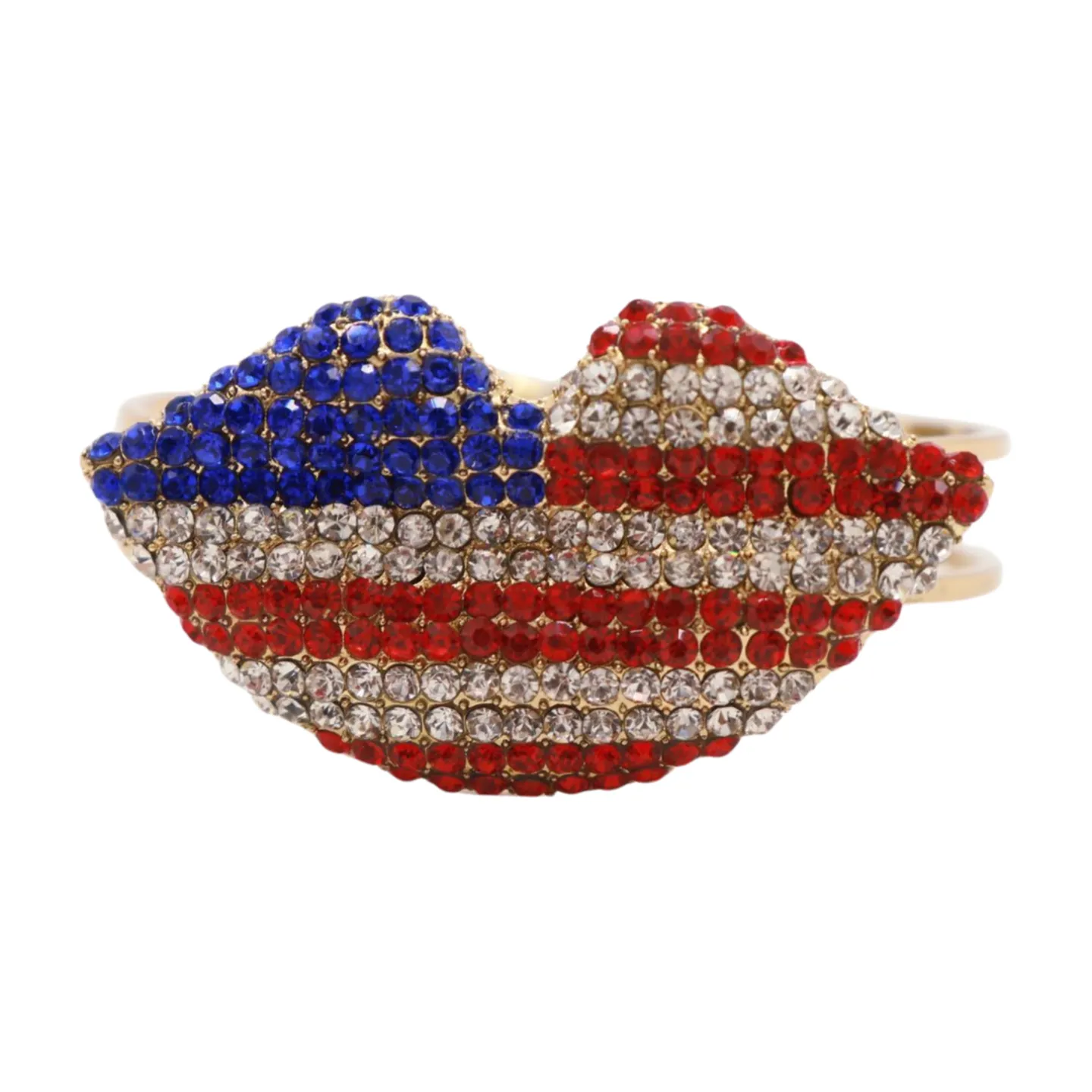 Women Gold Metal Cuff Bracelet Bling USA Flag Kiss Lips