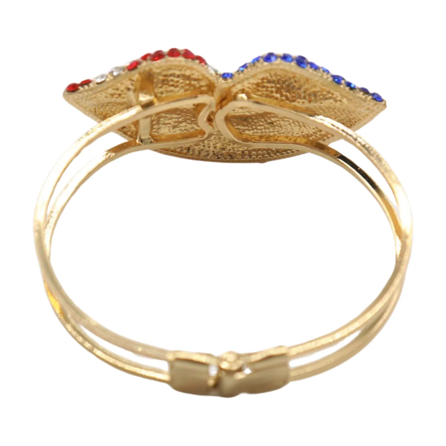 Women Gold Metal Cuff Bracelet Bling USA Flag Kiss Lips