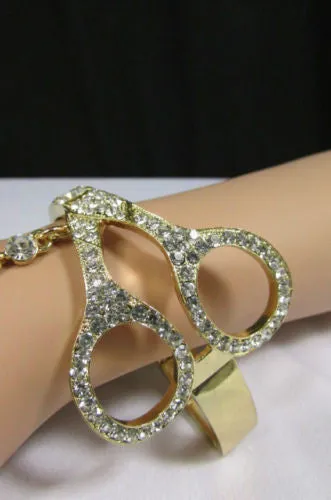 Women Gold Metal Cuff Bracelet Bling USA Flag Kiss Lips