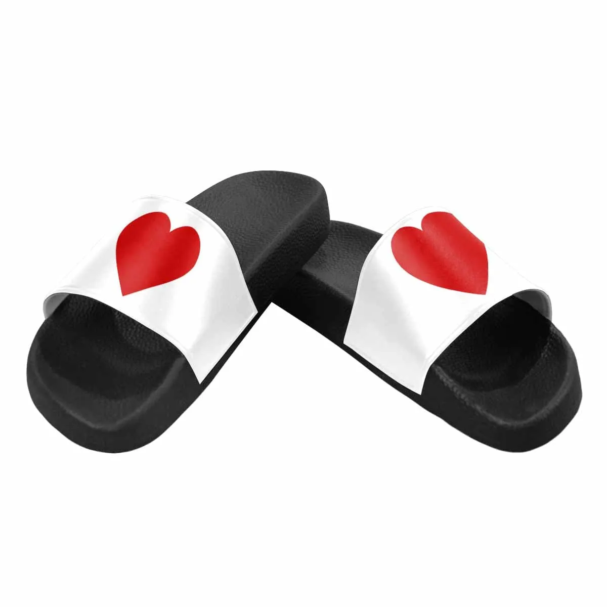 Womens Slide Sandals - White and Red Print