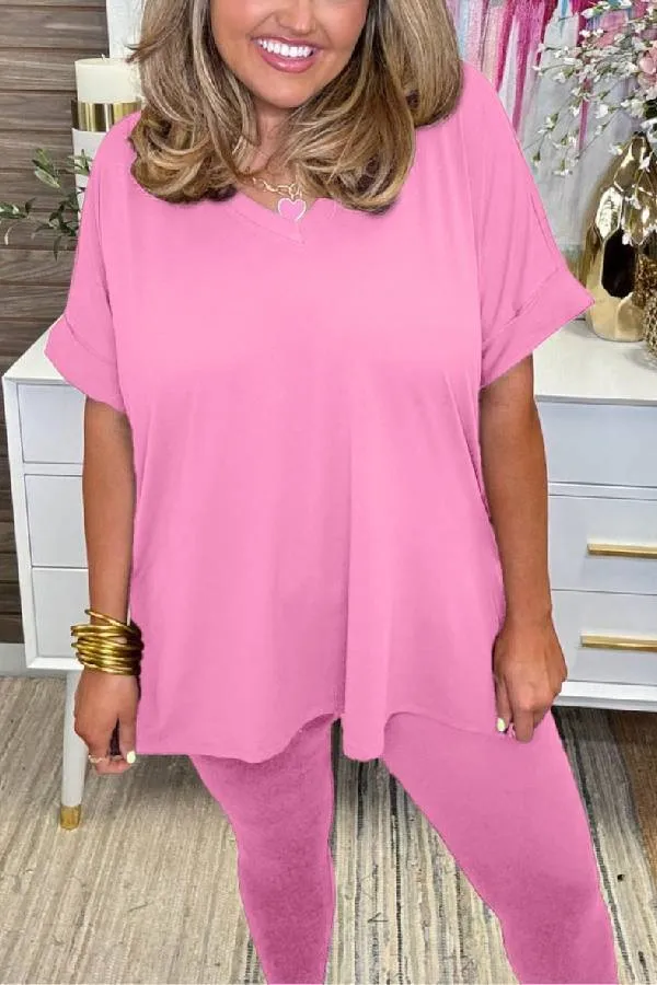 Women's Ultra Comfy Short Sleeve Tee and Legging Set (Buy 2 Free Shipping)