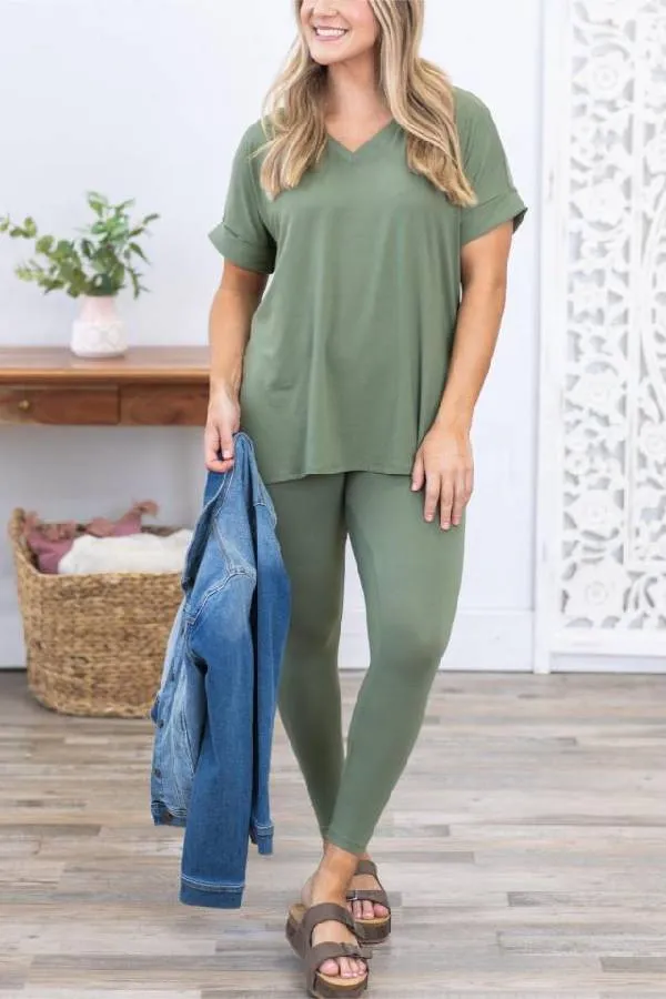 Women's Ultra Comfy Short Sleeve Tee and Legging Set (Buy 2 Free Shipping)