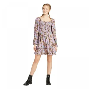 Xhilaration Women's Floral Long Sleeve Square Neck Smocked Top Mini Dress
