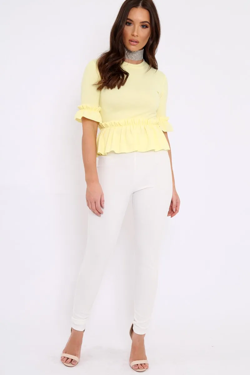Yellow Peplum Frill Detail Top with Frill Sleeves - Gretta