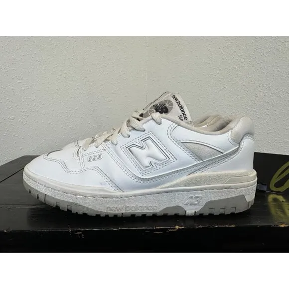 Youth 7 New Balance 550 White Grey Athletic Sneakers GSB550PB